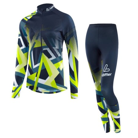 Löffler vrouwen Langlauf ski suit WorldCup 2023 diep water / lemon
